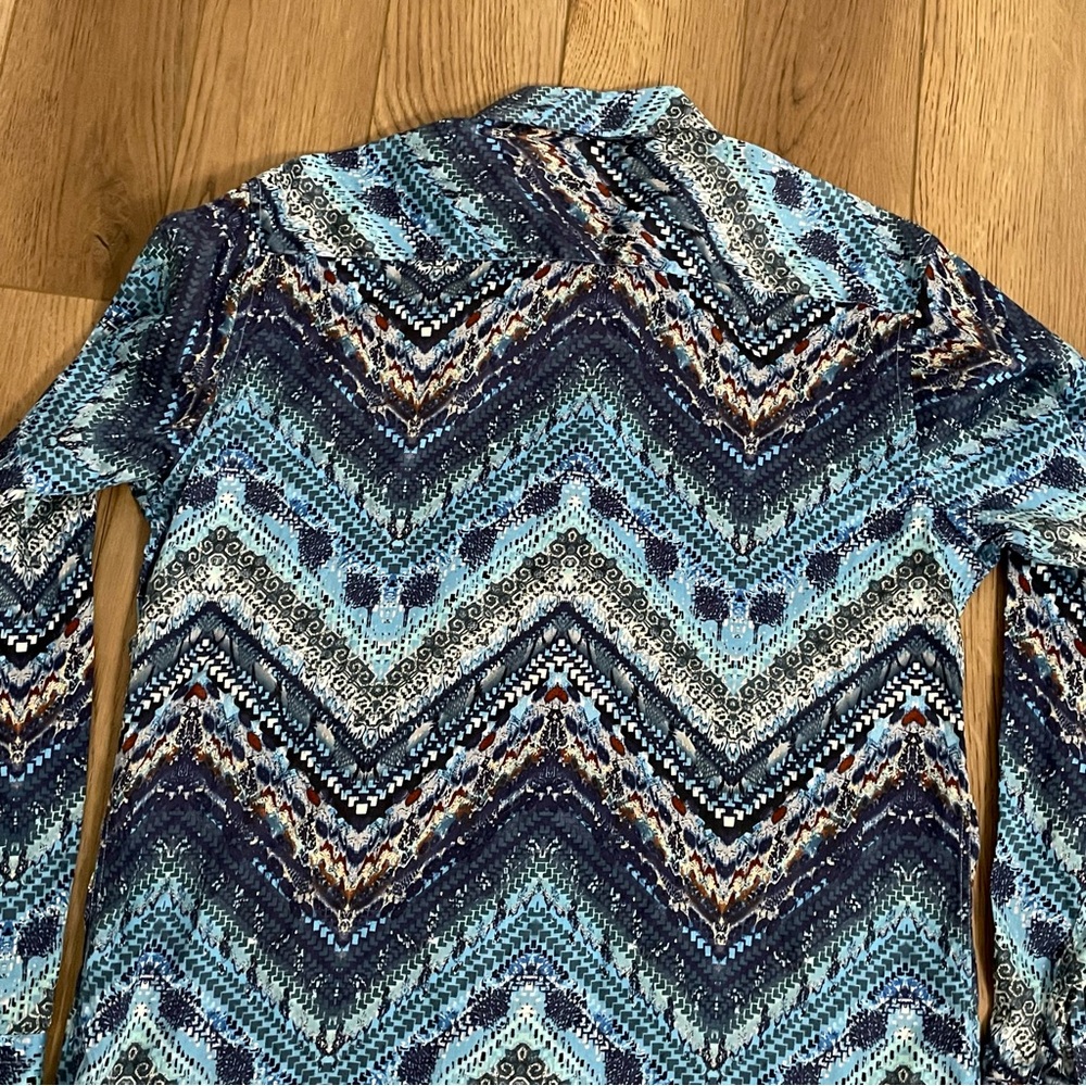 Barabas Tribal Print Long‎ Sleeve Blue Button Down Shirt Herringbone - Picture 7 of 11